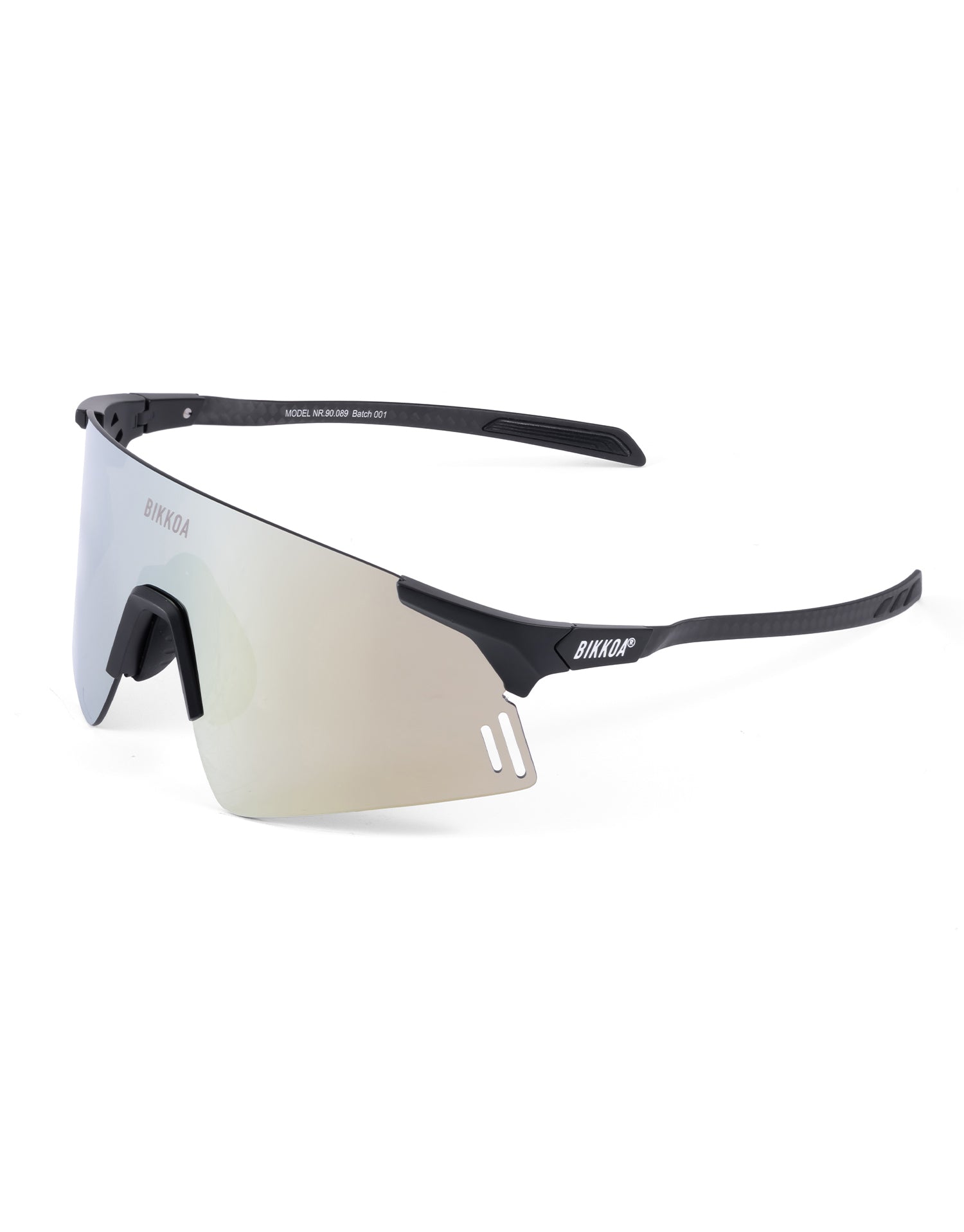 Gafas deportivas BIKKOA NEXORA doradas, vista lateral izquierda con lente perforada AIR VENT para ciclismo y running de alto rendimiento - dorada