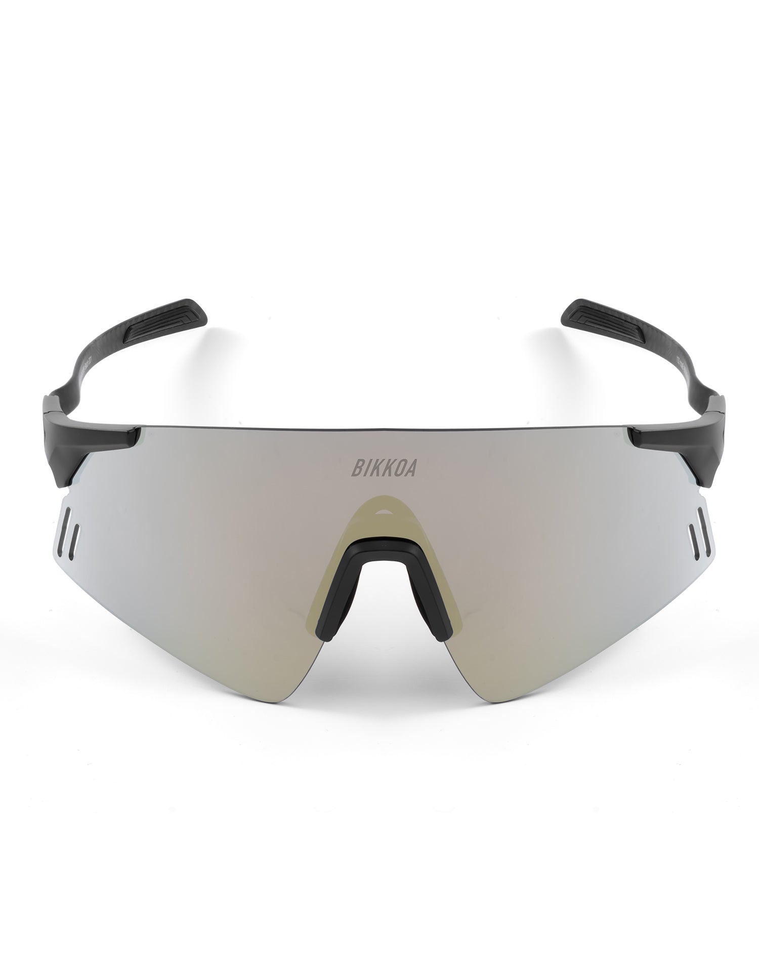 Gafas deportivas BIKKOA NEXORA doradas, vista frontal completa con montura de carbono y lente perforada AIR VENT para mejorar la aerodinámica - dorada