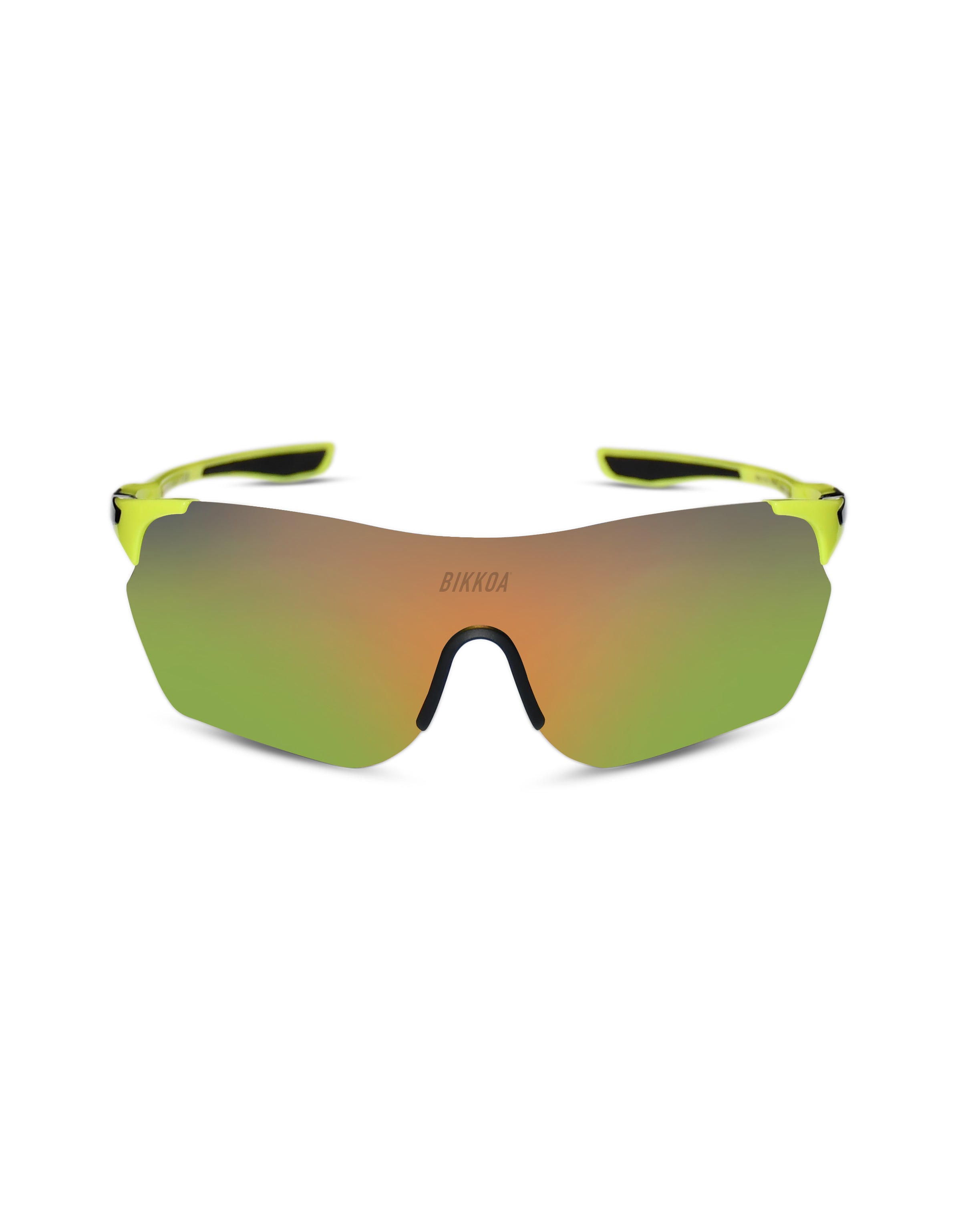 Gafas deportivas polarizadas BIKKOA VYROX con lente amarilla polarizada y montura técnica unificada, vista frontal de la gafa con lente máscara polarizada de una sola pieza - Amarilla