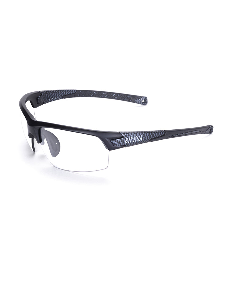 Gafas deportivas BIKKOA GOAT color transparente, vista lateral izquierda con diseño deportivo de doble lente y estructura ligera de TR90 - Protectora