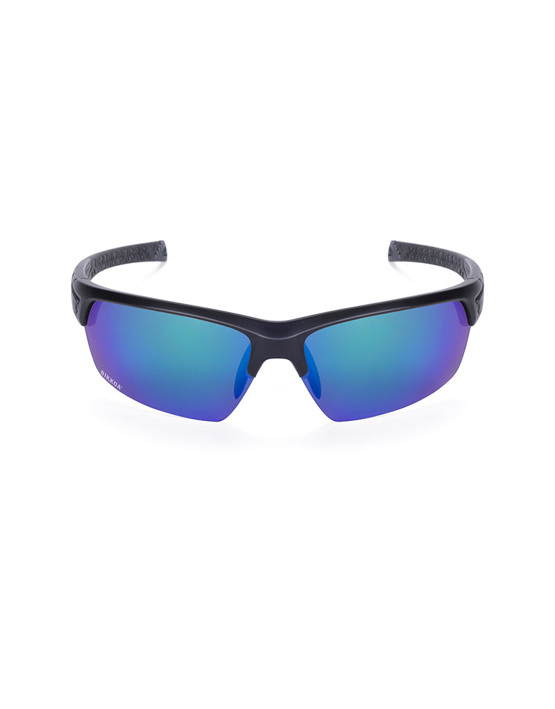Gafas deportivas BIKKOA GOAT color azul, vista frontal con lente azul REVO, ideal para alta movilidad en deportes de raqueta y carrera - Azul