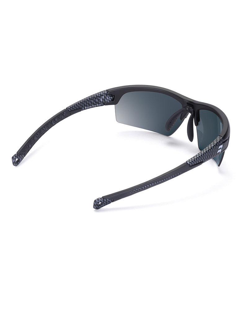 Gafas deportivas BIKKOA GOAT color azul, vista trasera lateral derecha mostrando ajuste ergonómico para pádel y running - Azul