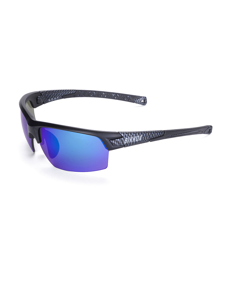 Gafas deportivas BIKKOA GOAT color azul, vista lateral izquierda con diseño deportivo de doble lente y estructura ligera de TR90 - Azul