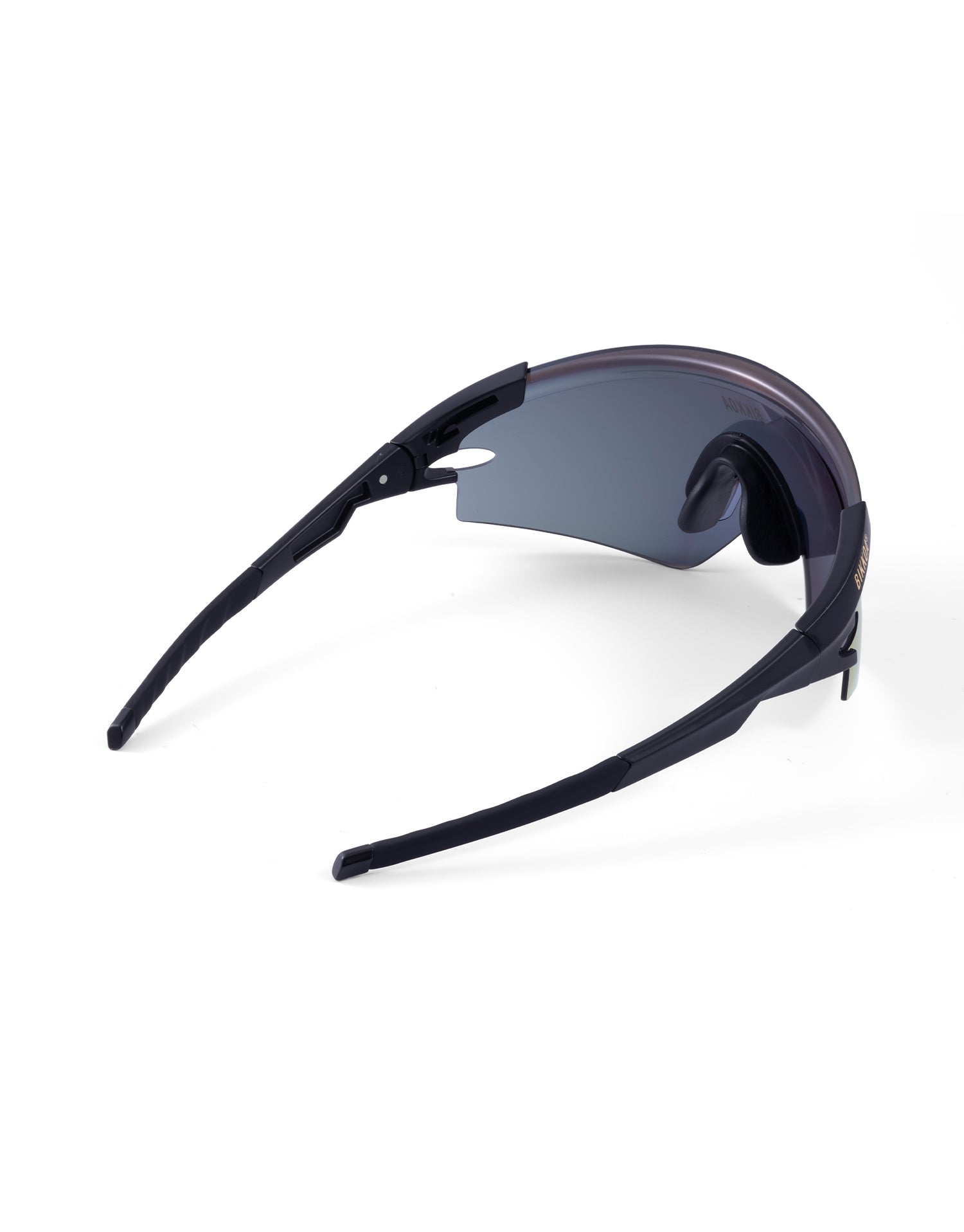 Gafas de ciclismo BIKKOA AERION doradas, vista trasera lateral derecha con diseño envolvente y patillas ergonómicas - dorada