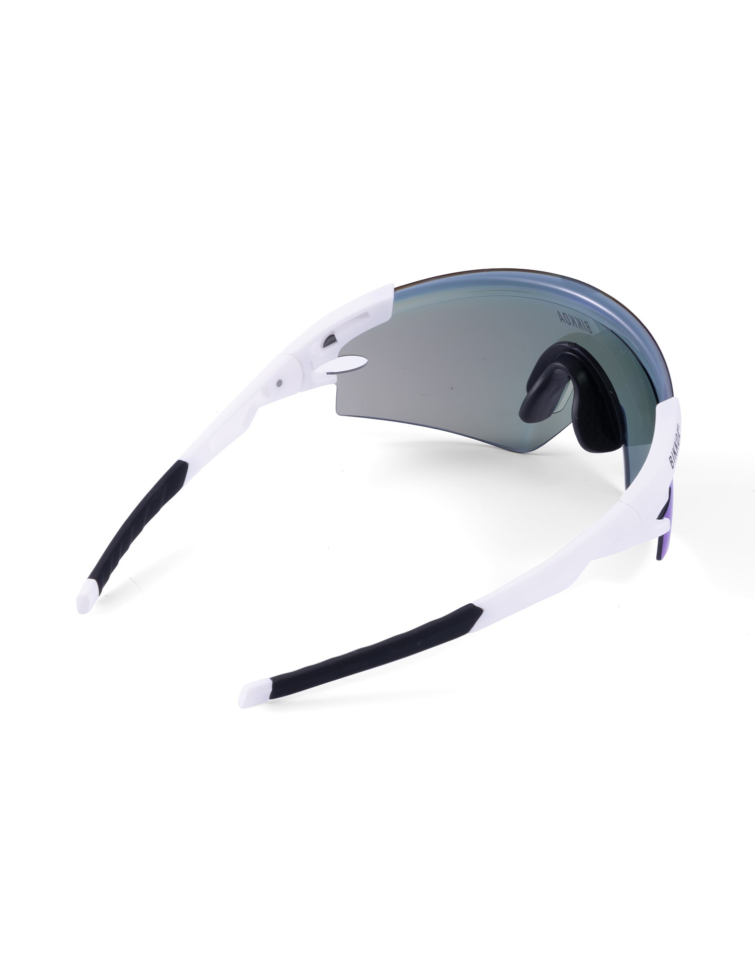 Gafas de ciclismo BIKKOA AERION azules, vista trasera lateral derecha con diseño envolvente y patillas ergonómicas - Azul