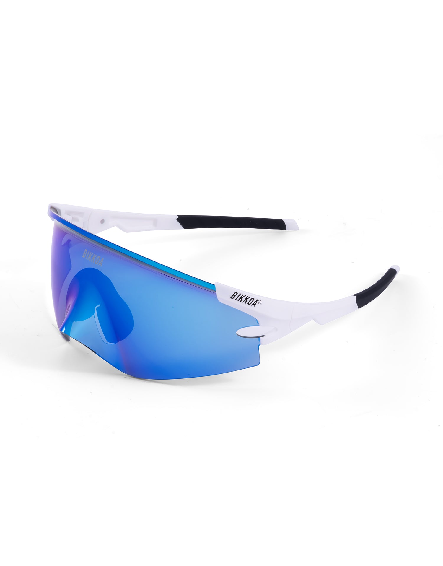 Gafas de ciclismo BIKKOA AERION azules, vista lateral izquierda con lente REVO para ciclismo de alto rendimiento - azul