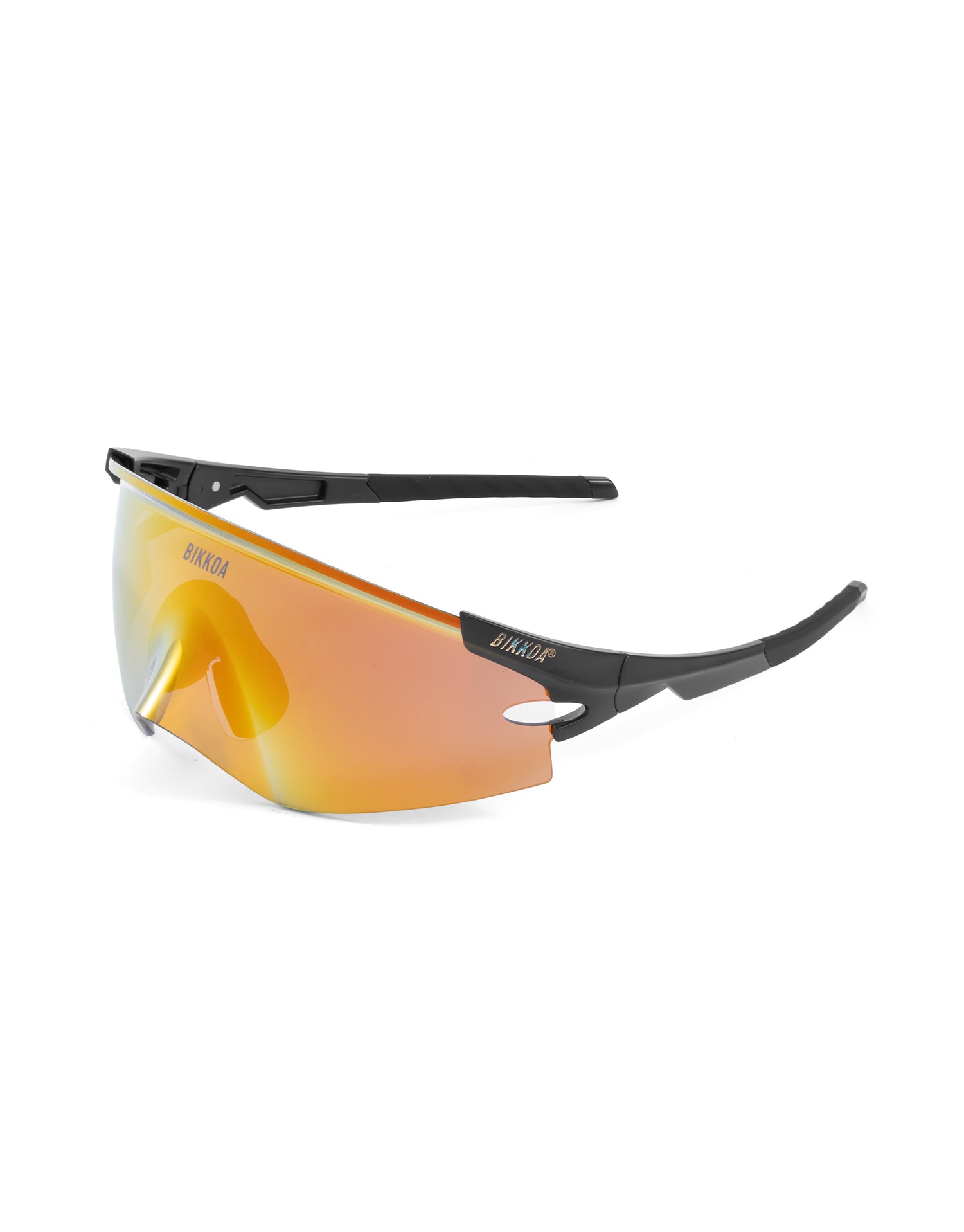 Gafas de ciclismo BIKKOA AERION doradas, vista lateral izquierda con lente REVO para ciclismo de alto rendimiento - dorada