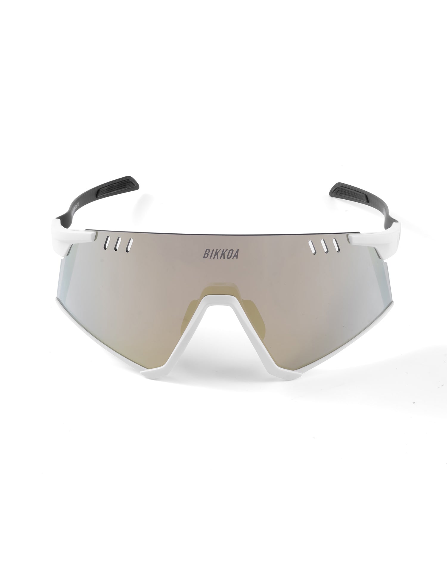 Gafas deportivas BIKKOA ELION con patillas de carbono y lente dorada REVO, vista frontal completa con lente dorada REVO perforada AIR VENT para reducir la fricción del viento - dorada
