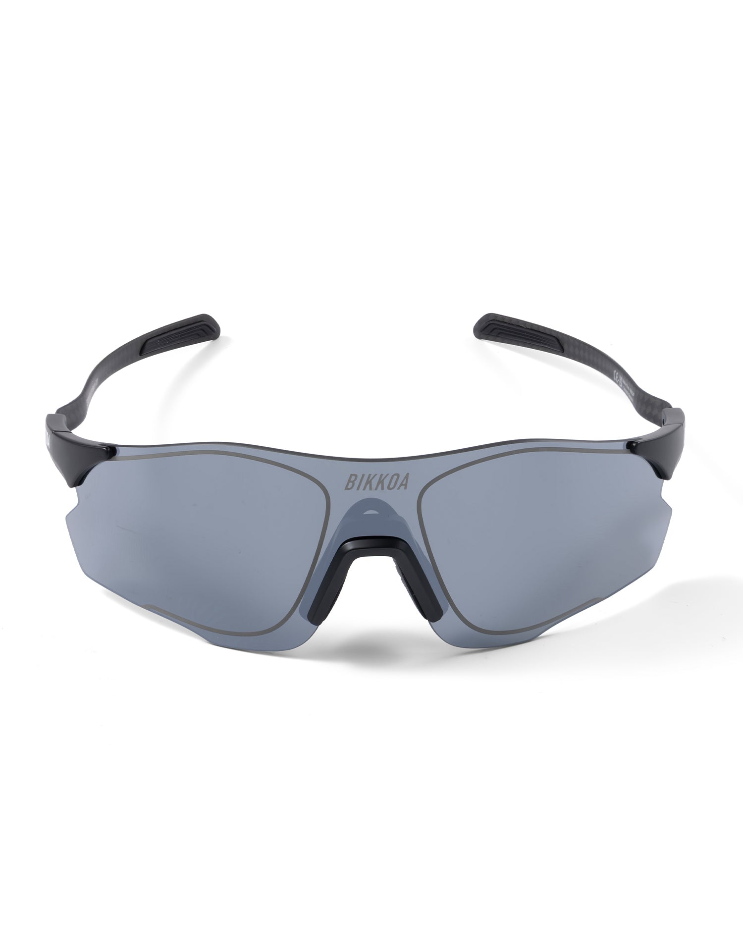 Vista frontal de las gafas BIKKOA EXON con lente plateada deportiva - Plateada