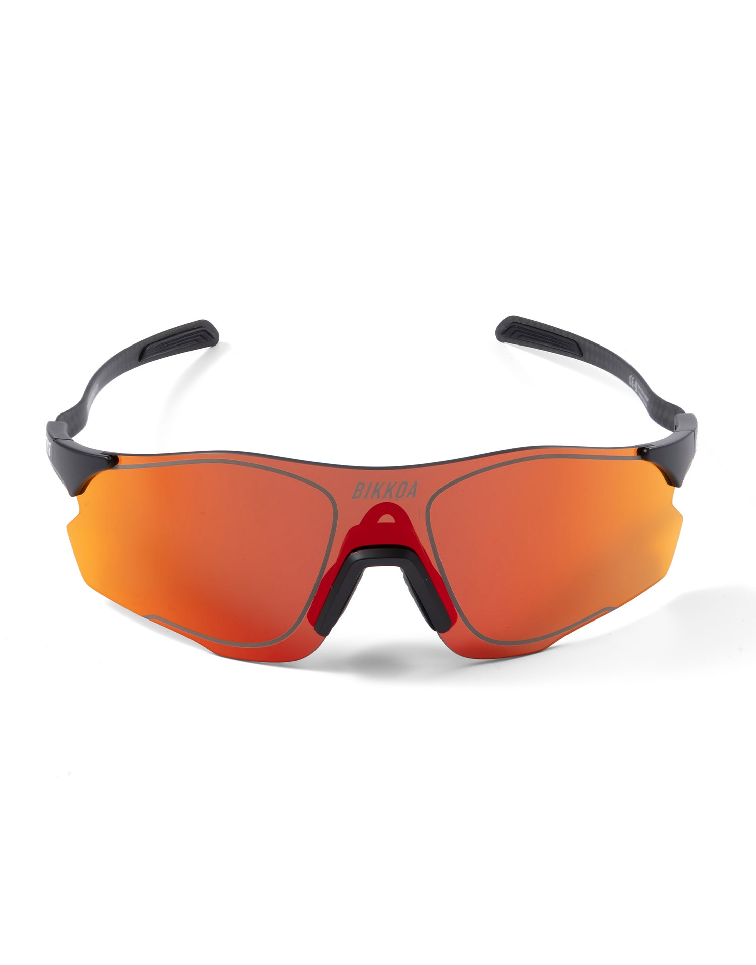 Vista frontal de las gafas BIKKOA EXON con lente roja deportiva - Roja