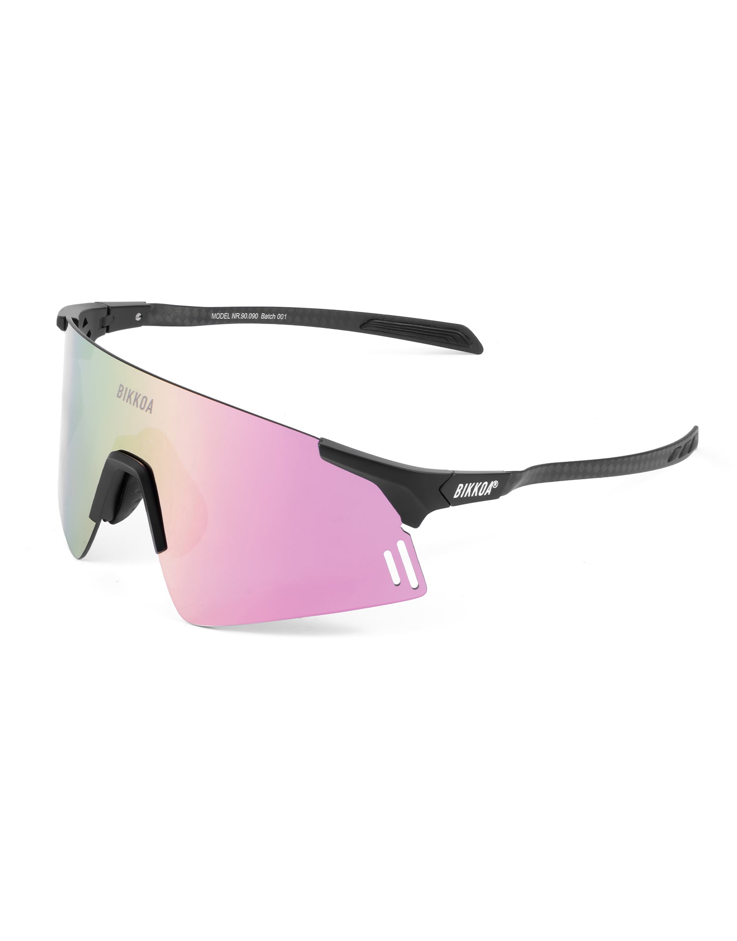 Gafas deportivas BIKKOA NEXORA rosa dorado, vista lateral izquierda de carbono, con lente perforada AIR VENT para ciclismo y running de alto rendimiento - rosa