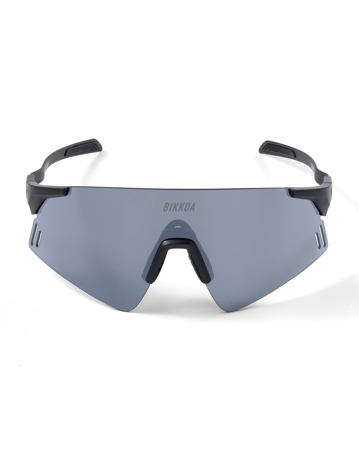 Vista frontal de las gafas BIKKOA NEXORA con lente plateada deportiva - Plateada