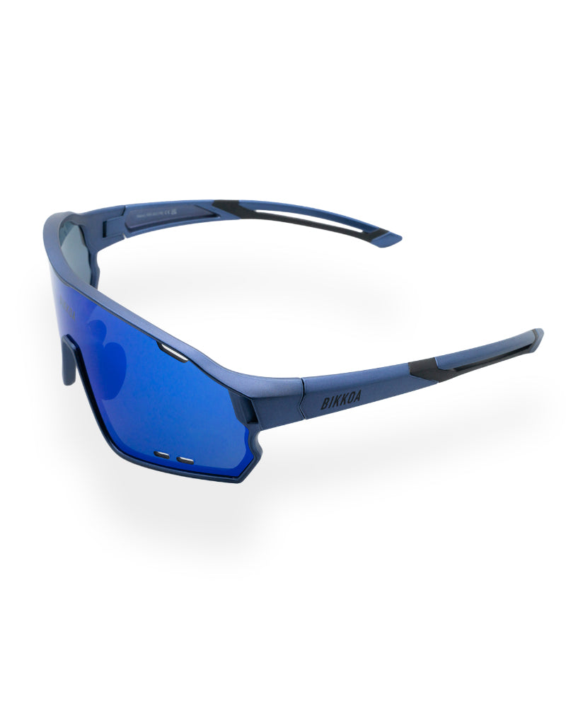 Gafas deportivas BIKKOA NEXO azul navy vista frontal lateral diseño técnico para ciclismo y alto rendimiento - Azul Navy