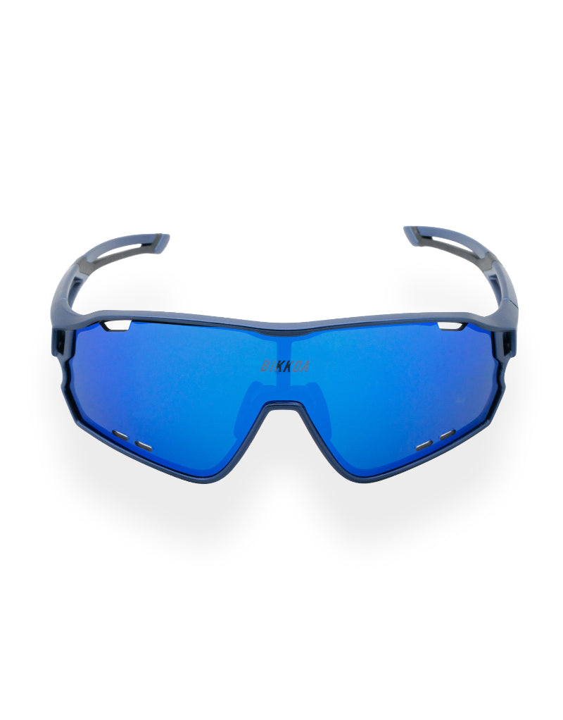Gafas BIKKOA NEXO azul navy vista frontal completa lente envolvente para ciclismo y running - Azul Navy