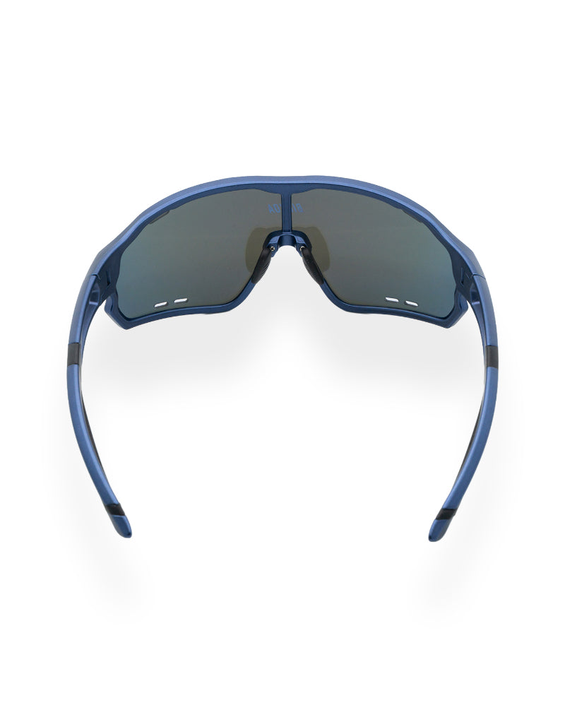 Vista superior de gafas deportivas BIKKOA NEXO azul navy con estructura envolvente y ventilación - Azul Navy