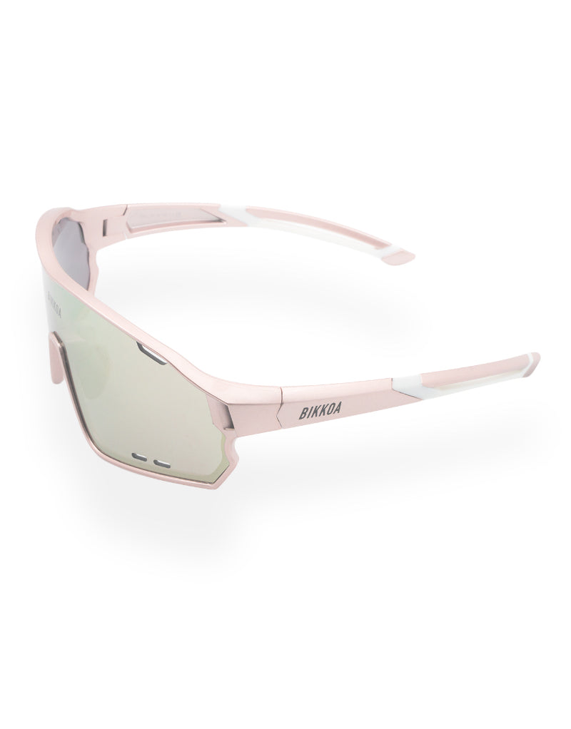 Gafas deportivas BIKKOA NEXO rose gold vista frontal lateral diseño premium para ciclismo y running - Oro Rosa