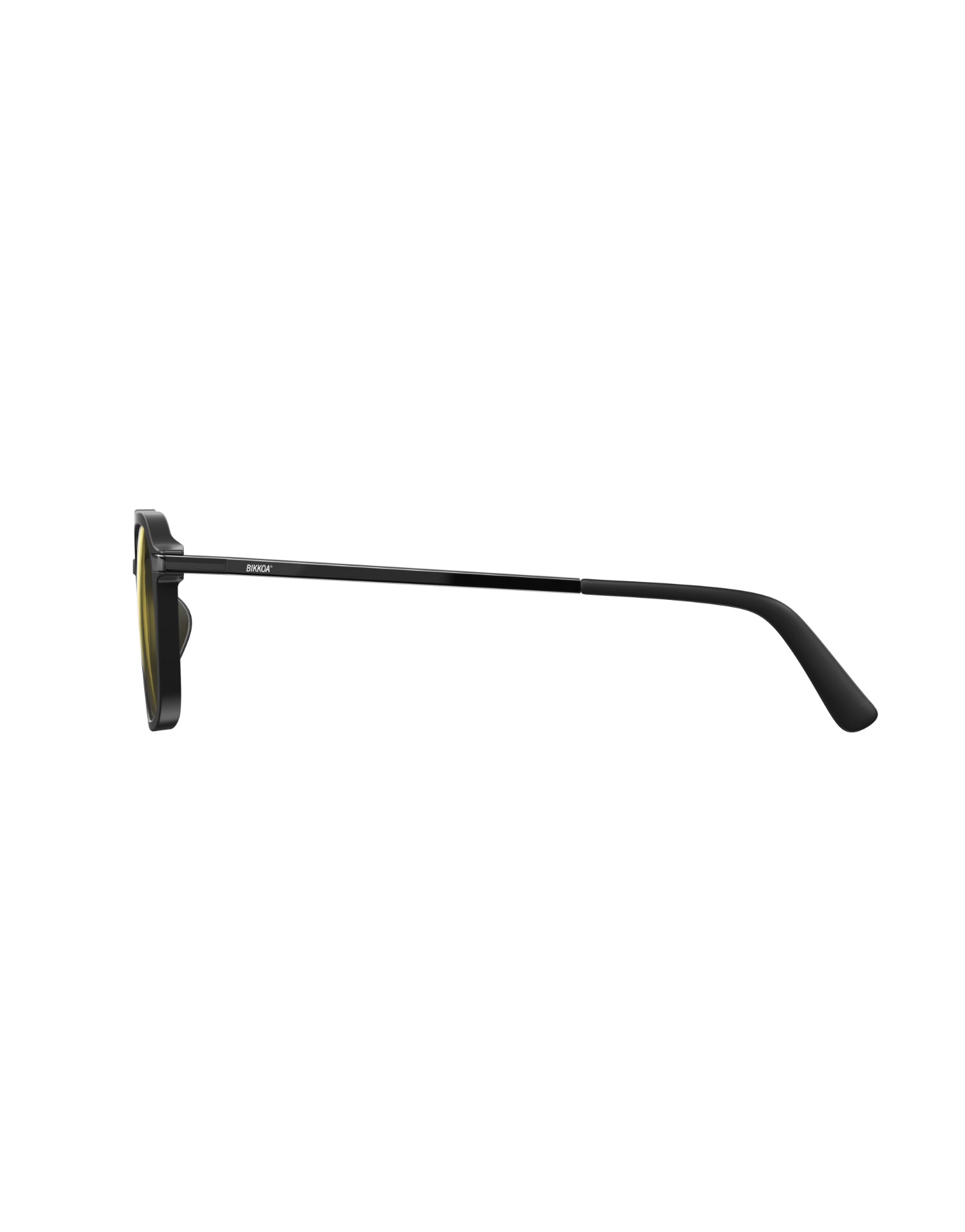 Vista lateral de gafas BIKKOA NOR Activate con montura negra y lente amarilla para control de luz y foco
