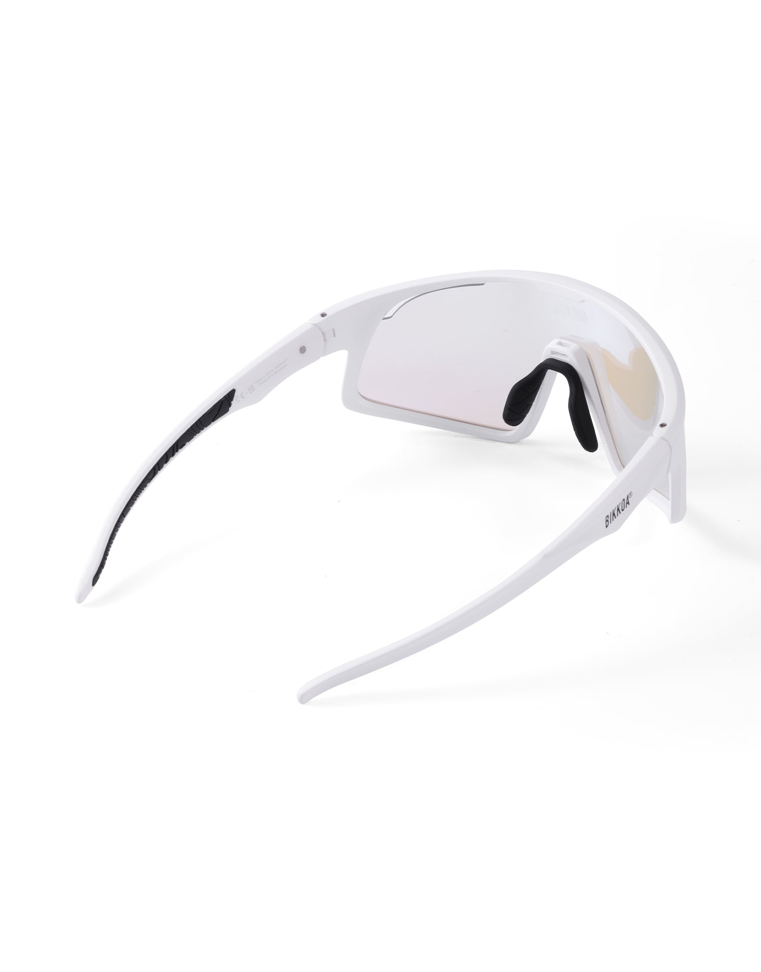 Vista lateral de las gafas BIKKOA RELION con patillas ergonómicas en TR-90 blanco mate - azul
