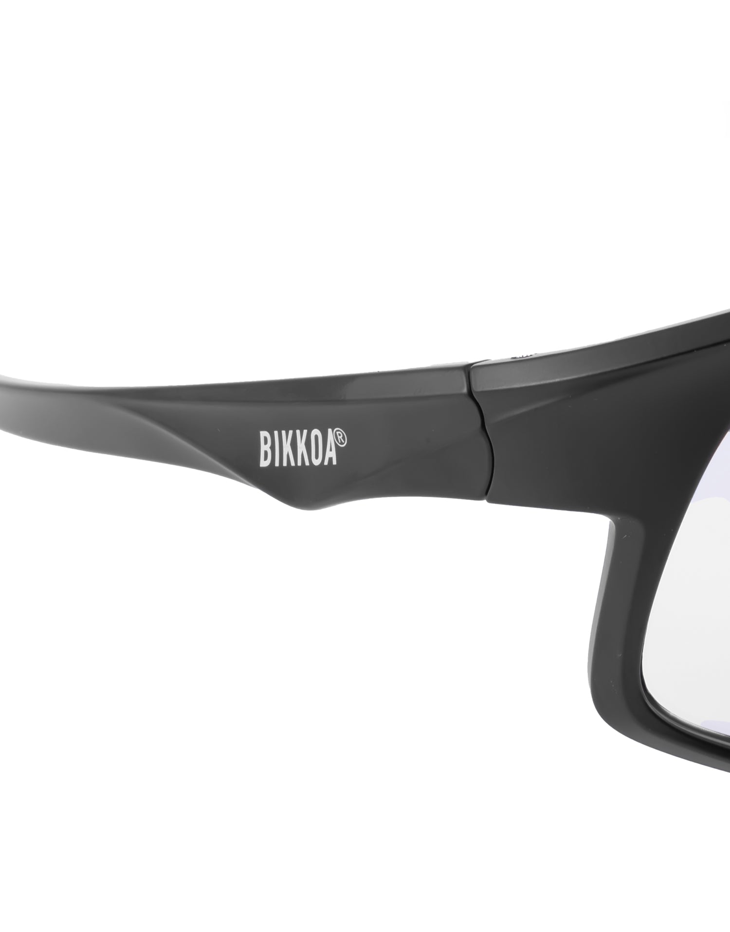 Vista lateral de las gafas BIKKOA RELION con patillas ergonómicas en TR-90 negro mate - dorada