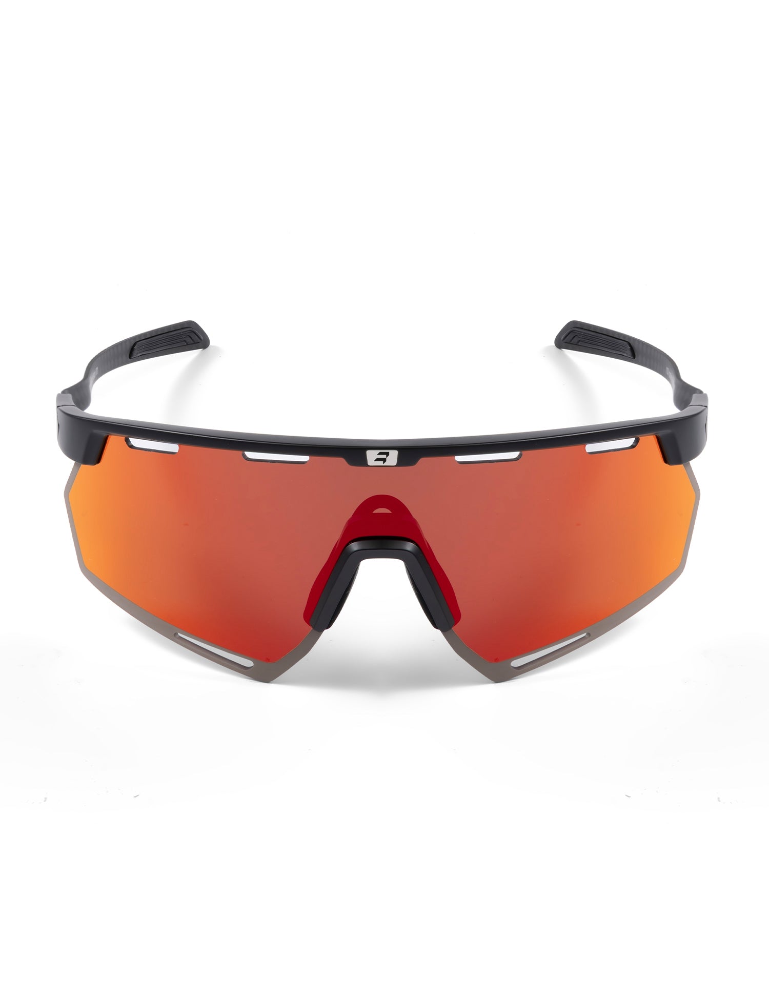 Vista frontal de las gafas deportivas BIKKOA STRATOX con lente roja Full Revo - Roja